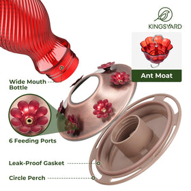 Kingsyard hummingbird feeder with ant moat deters ants for nectar protection