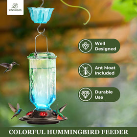 Kingsyard hummingbird feeder with ant moat keeps nectar clean from ants during feeding.