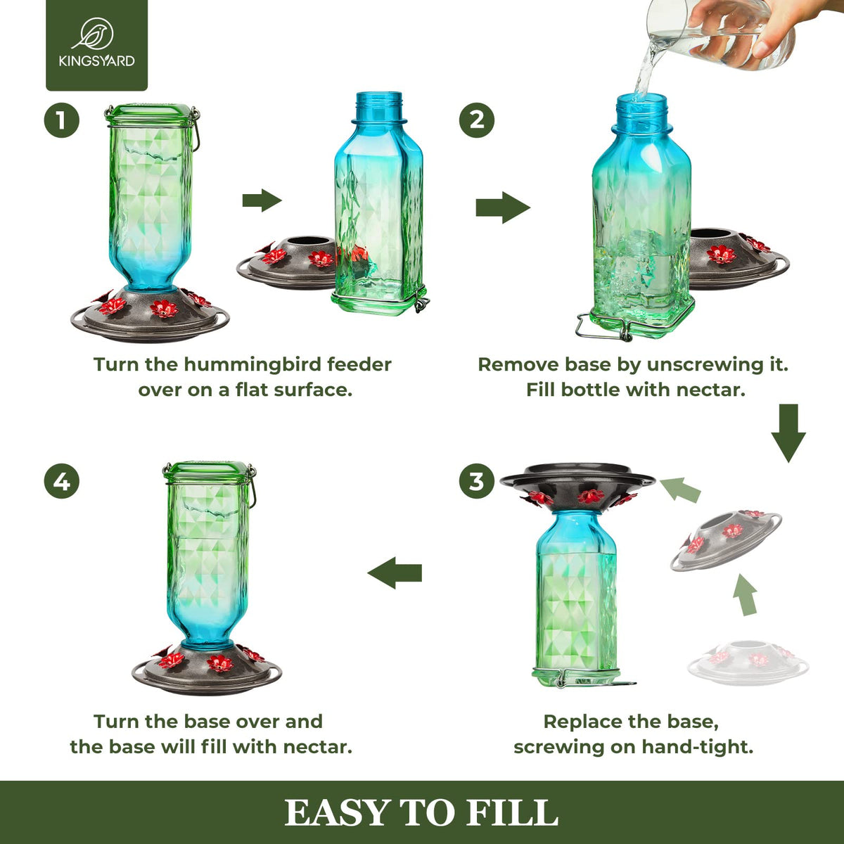 Kingsyard glass hummingbird feeder promotes garden birdwatching with six-port nectar station.