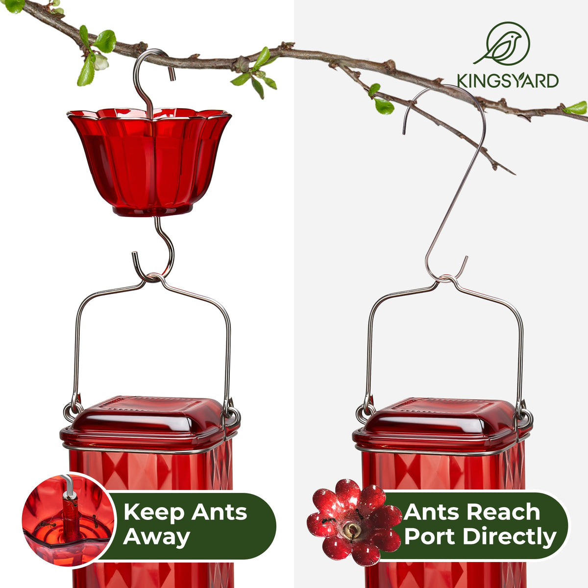 Kingsyard feeder close-up of leak-proof base supports mess-free nectar in windy weather