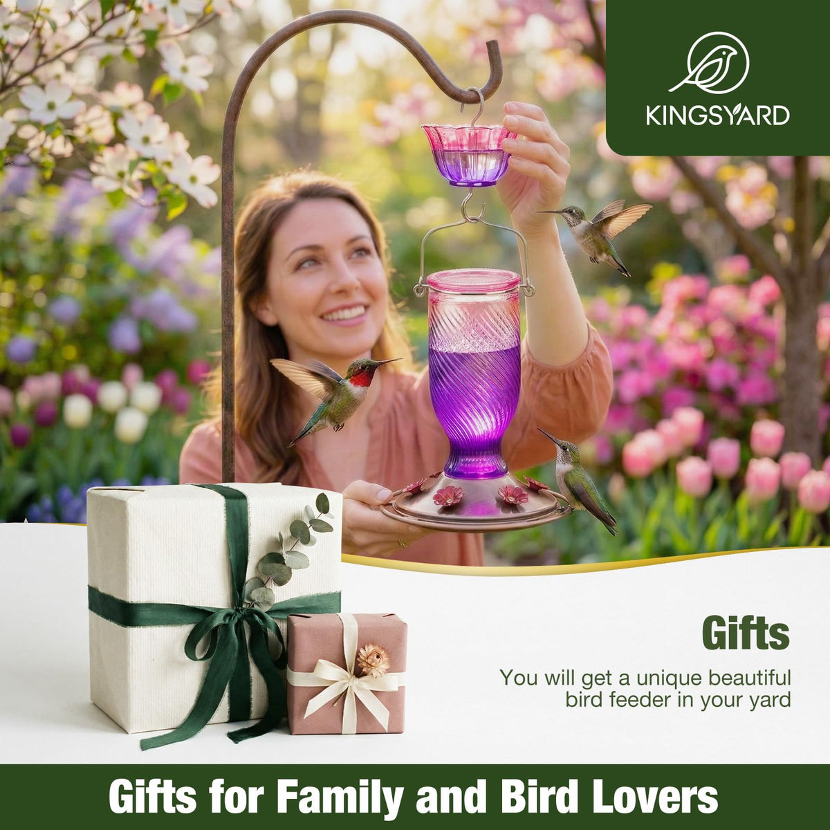 Kingsyard purple gradient glass adds elegant garden decor