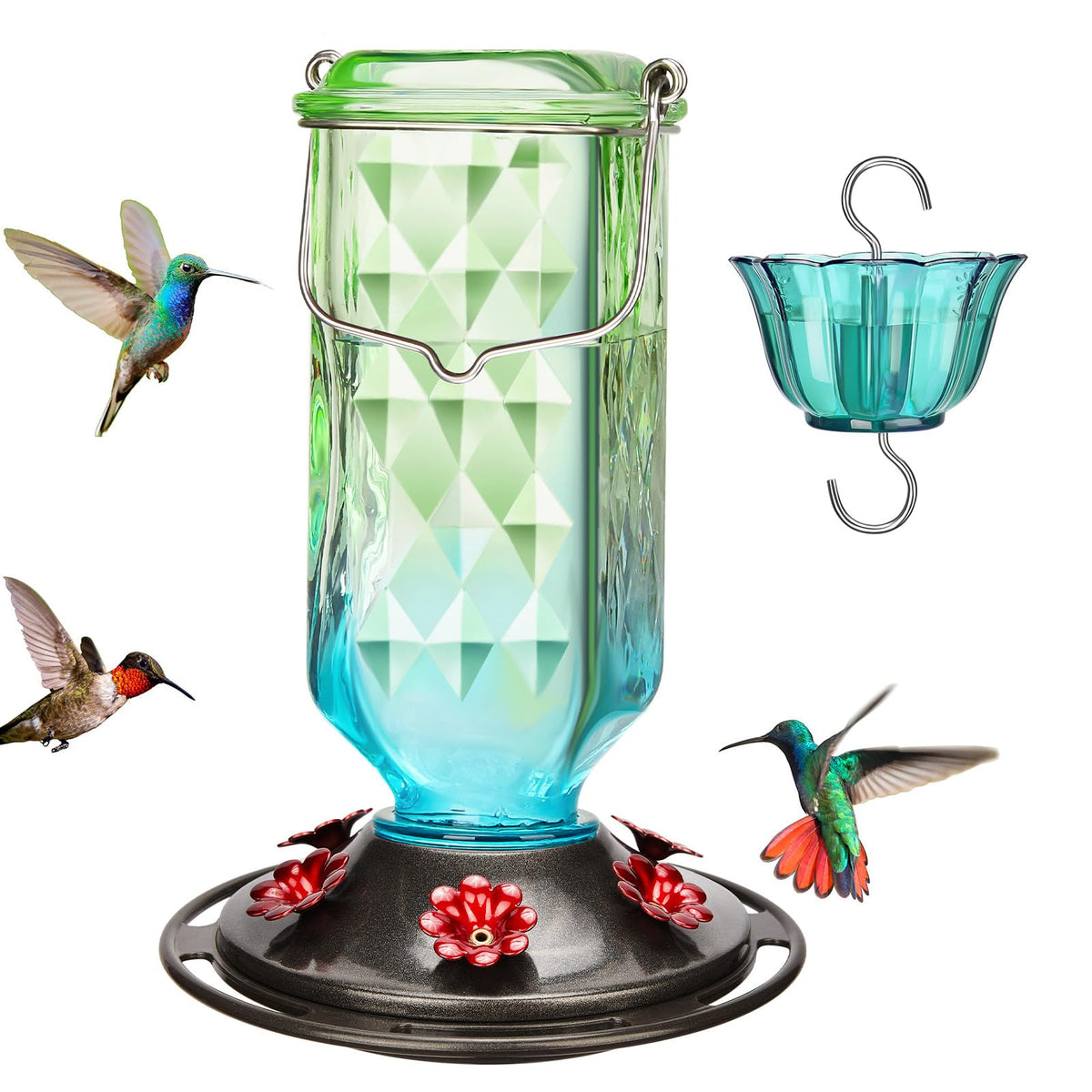 Kingsyard glass hummingbird feeder with six ports attracts hummingbirds to your garden.