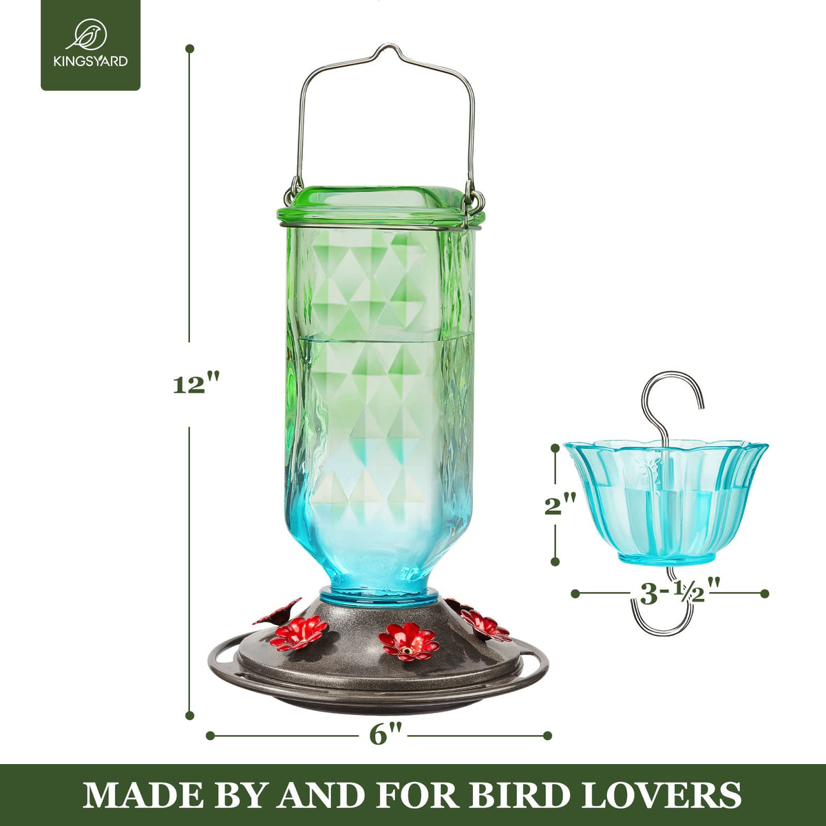 Kingsyard feeder with wide-mouth bottle for easy filling and cleaning.