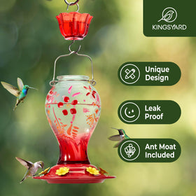 Kingsyard feeder with ant moat and bee guards prevents nectar intrusion