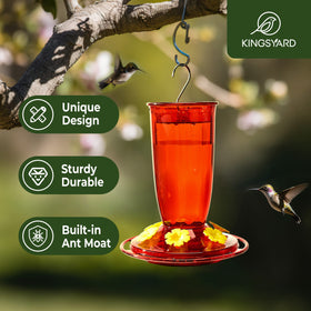 Kingsyard hummingbird feeder with built-in ant moat keeps nectar clean outdoors