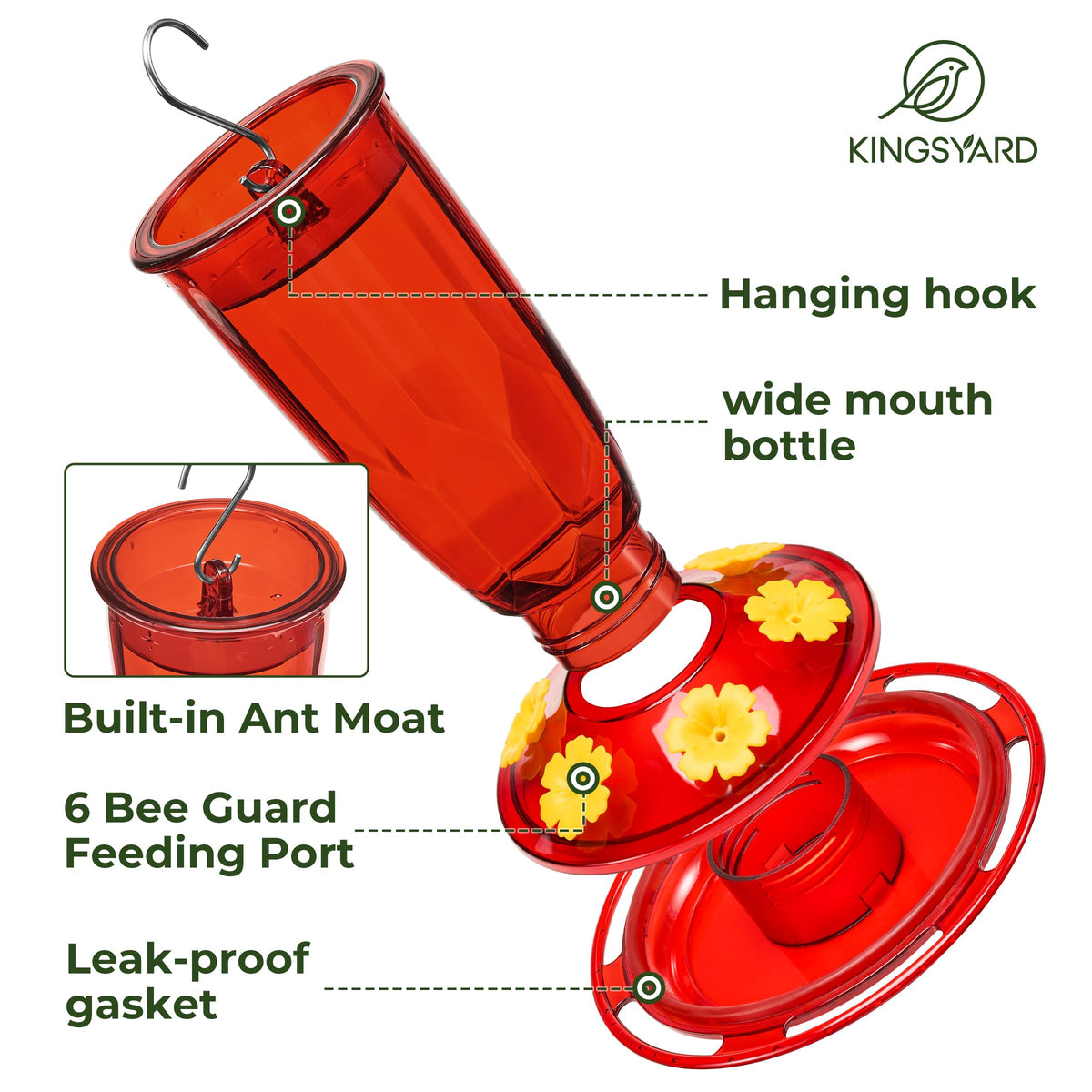 Durable Kingsyard hummingbird feeder made of high-quality plastic