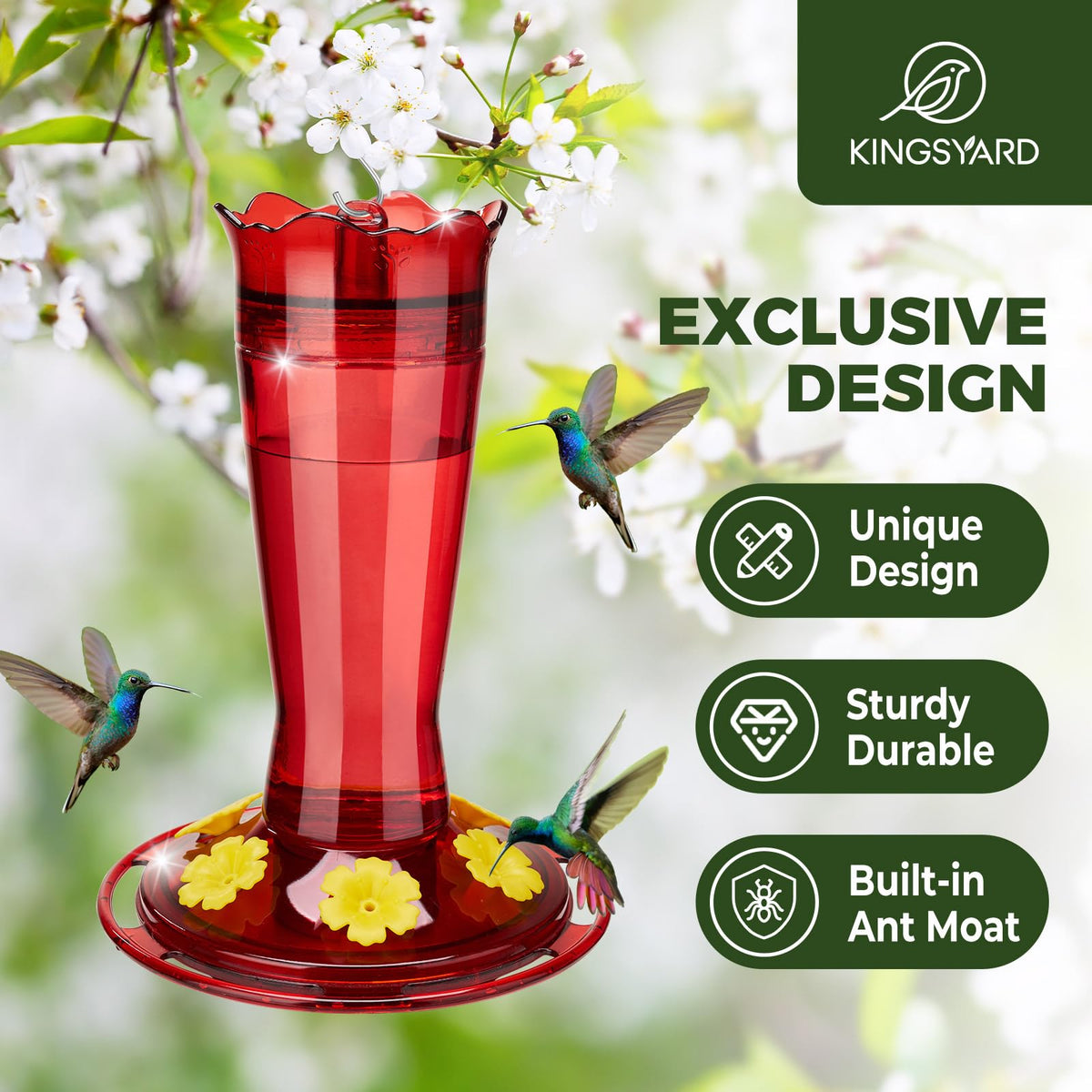 Kingsyard leak-proof base prevents spills while nectar stays clean.