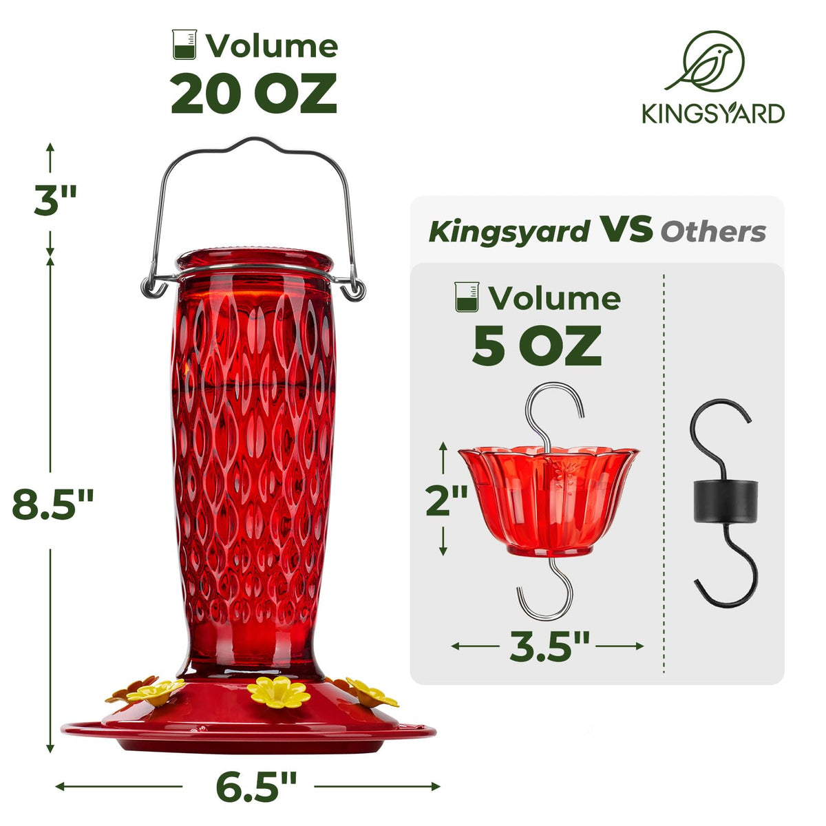 Kingsyard leak-proof base keeps nectar secure in wind or rain.