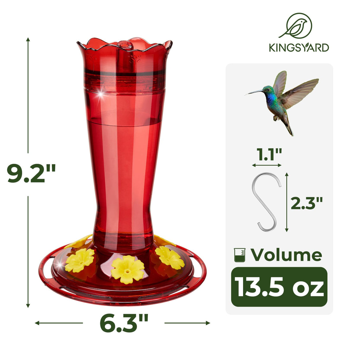 Kingsyard hummingbird feeder for outdoor hanging in red, easy garden setup.