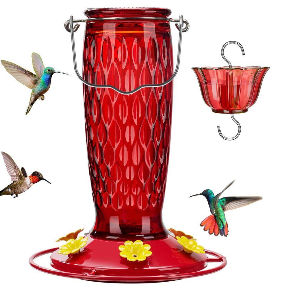 Kingsyard hummingbird feeder outdoors hanging with red glass attracts hummingbirds to your garden.