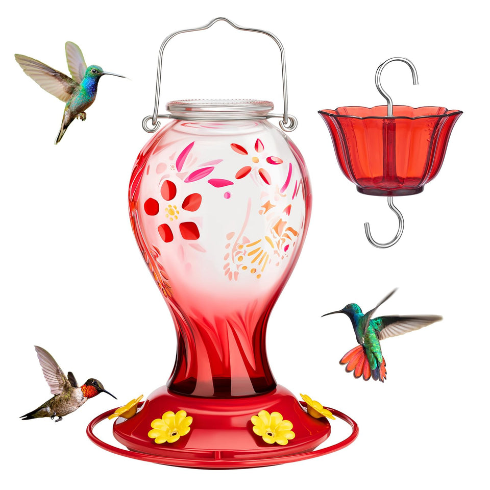 Kingsyard hummingbird feeder glass-26oz in vibrant red draws garden visitors
