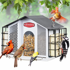Kingsyard large metal bird feeder with weatherproof roof for durable outdoor use