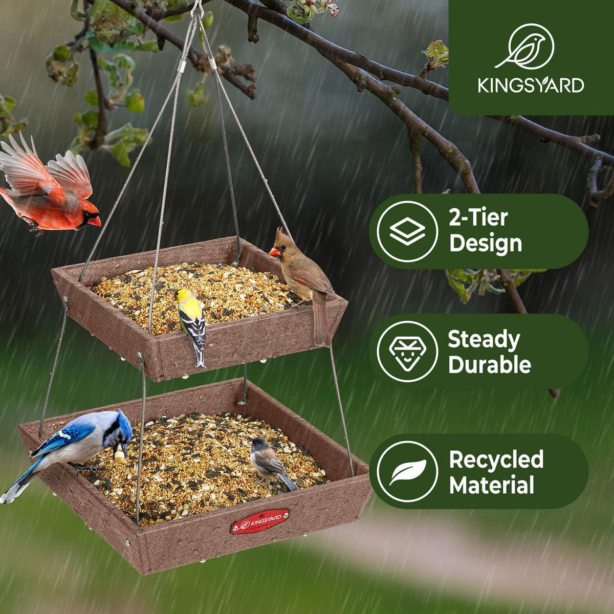 Kingsyard large platform feeder with double trays attracting more birds