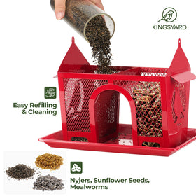 Kingsyard mesh feeder seed-tray combination supports clinging and perching birds.