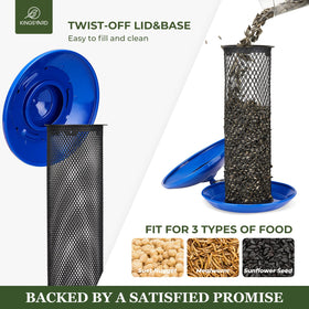 Kingsyard mesh tube feeder, close-up of 360-degree tray for versatile feeding.