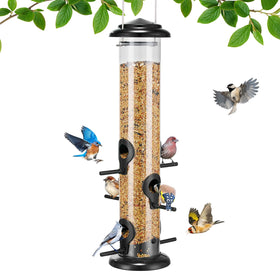 Kingsyard metal bird feeder with 6 ports for small birds, 15-inch height.