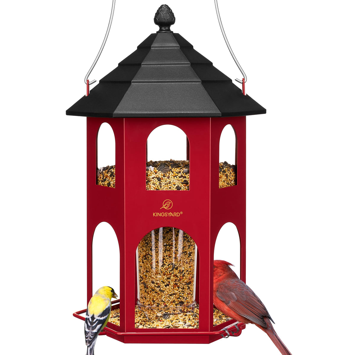 Kingsyard metal bird feeder for outdoor hanging with durable, chew-resistant build.