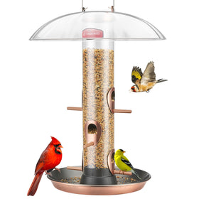 Kingsyard metal bird feeder with dome protecting birds from rain during outdoor feeding