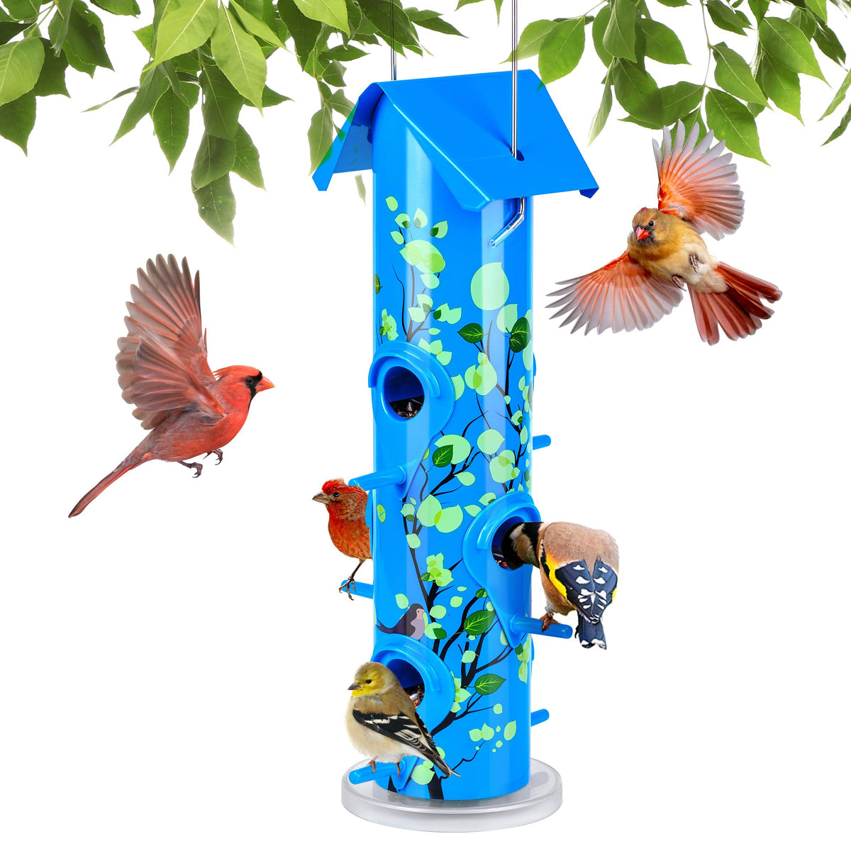Kingsyard metal bird feeder outdoors hanging six ports blue for feeding