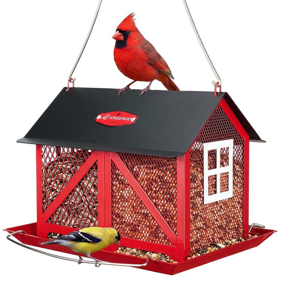 Kingsyard metal bird feeder outdoors for year-round use.