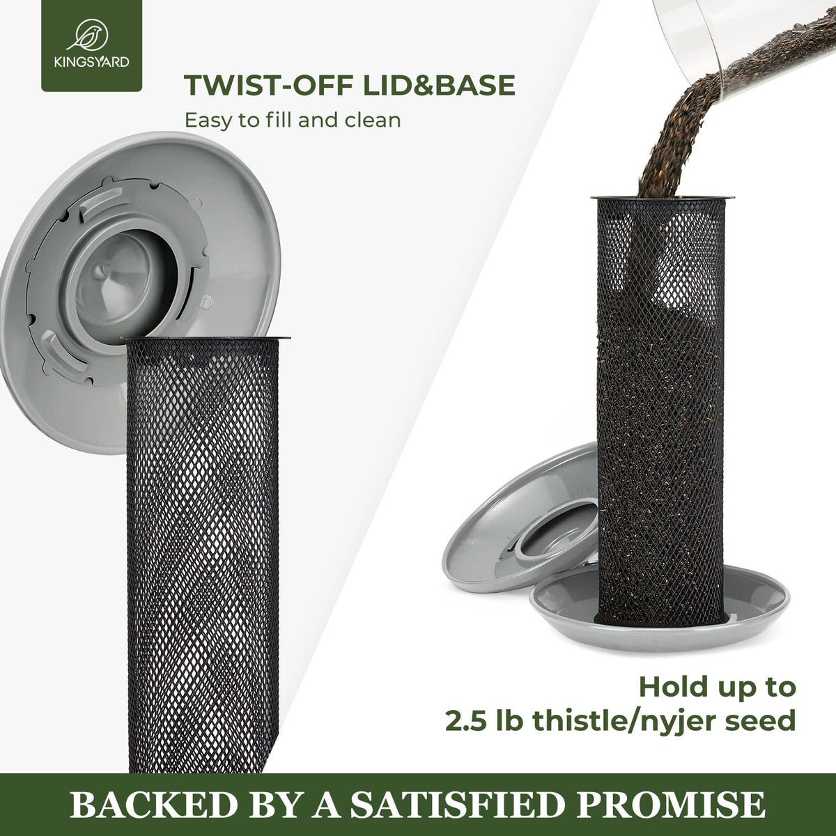 Kingsyard metal bird feeder with squirrel-proof design protects seed.