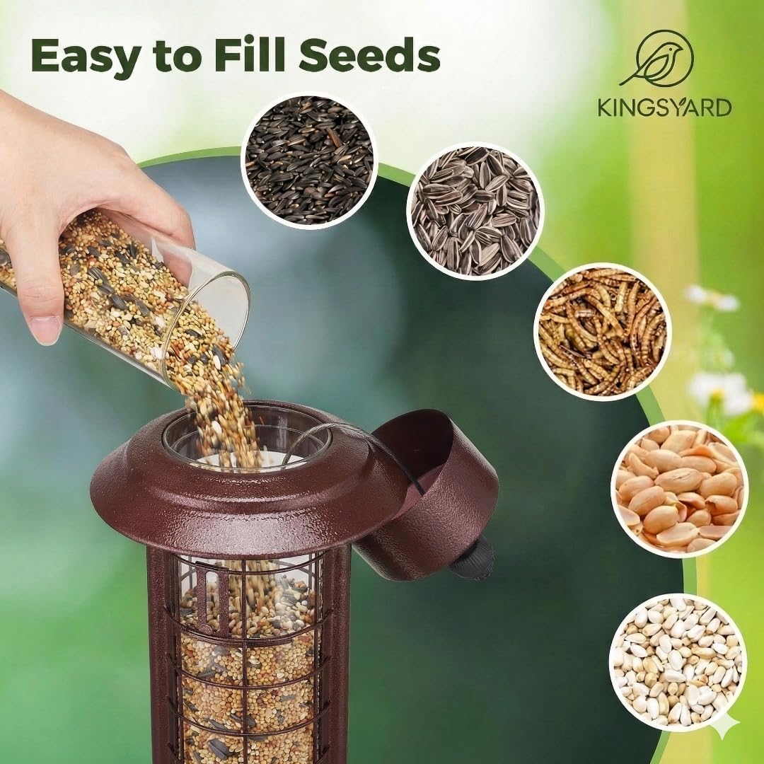 Kingsyard metal bird feeder with weatherproof copper body outdoors.