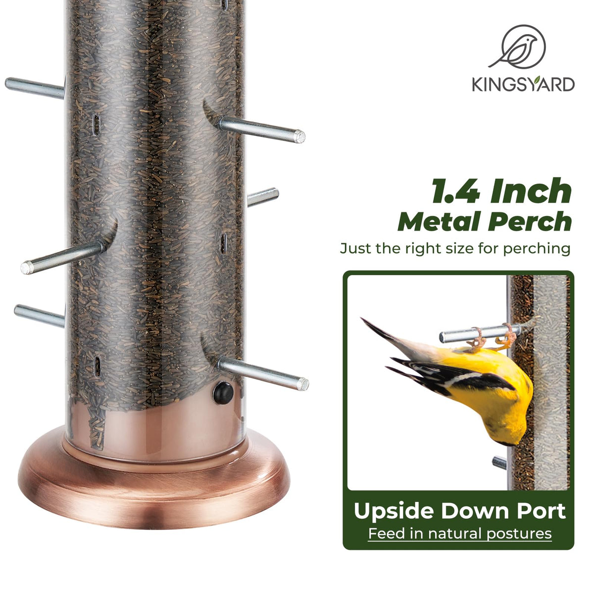 Kingsyard finch feeder drainage holes prevent water pooling and keep seed fresh.