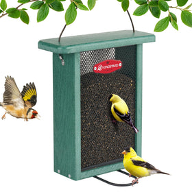 Kingsyard metal mesh bird feeder hanging in a garden for year-round use.