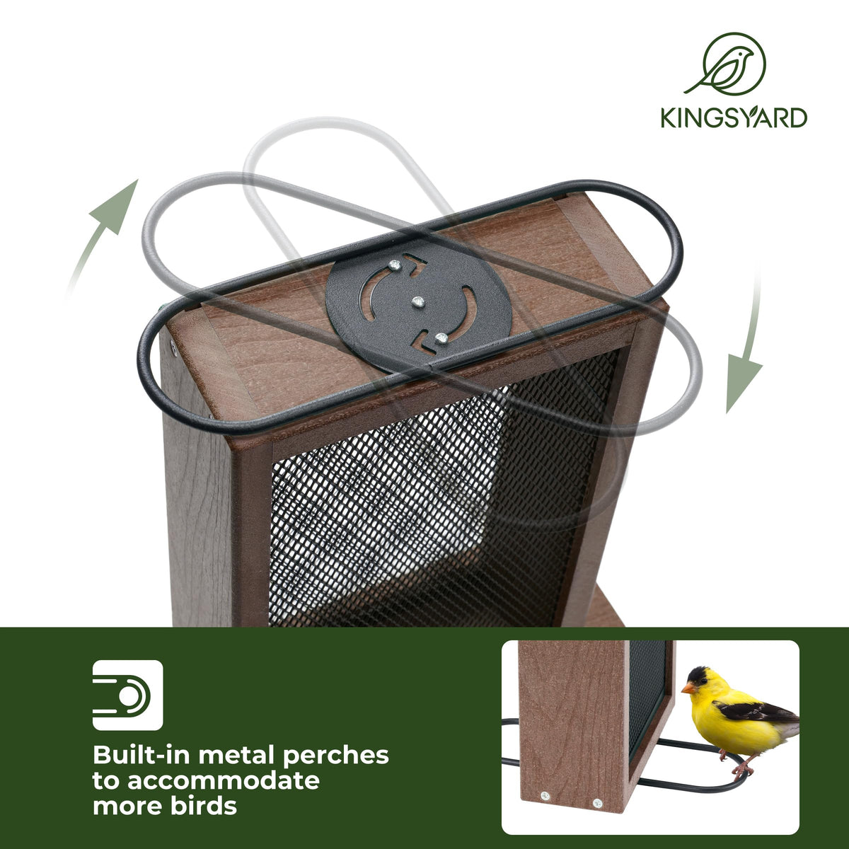 Kingsyard Metal Mesh Feeder close-up shows clinging-design that attracts goldfinches and similar species