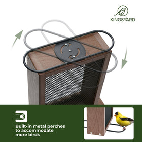 Kingsyard Metal Mesh Feeder close-up shows clinging-design that attracts goldfinches and similar species