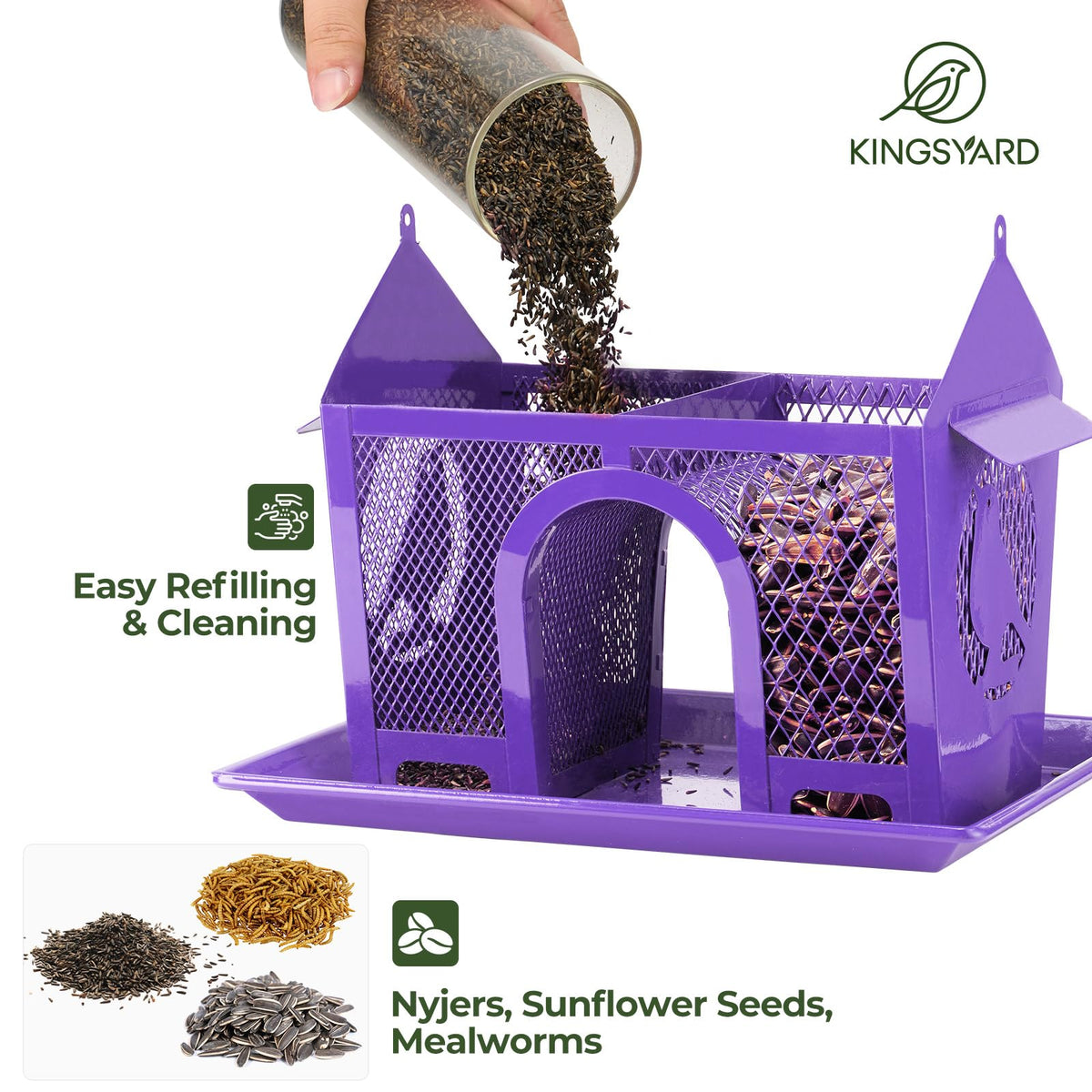 Kingsyard metal mesh wild bird feeder with sturdy, weatherproof construction.