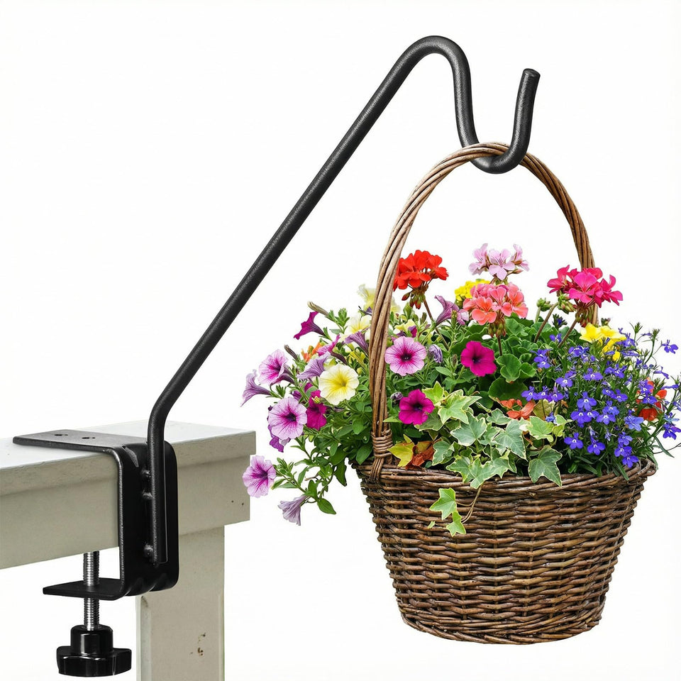 Kingsyard Middium deck hook rail-clamp in action for secure outdoor hanging