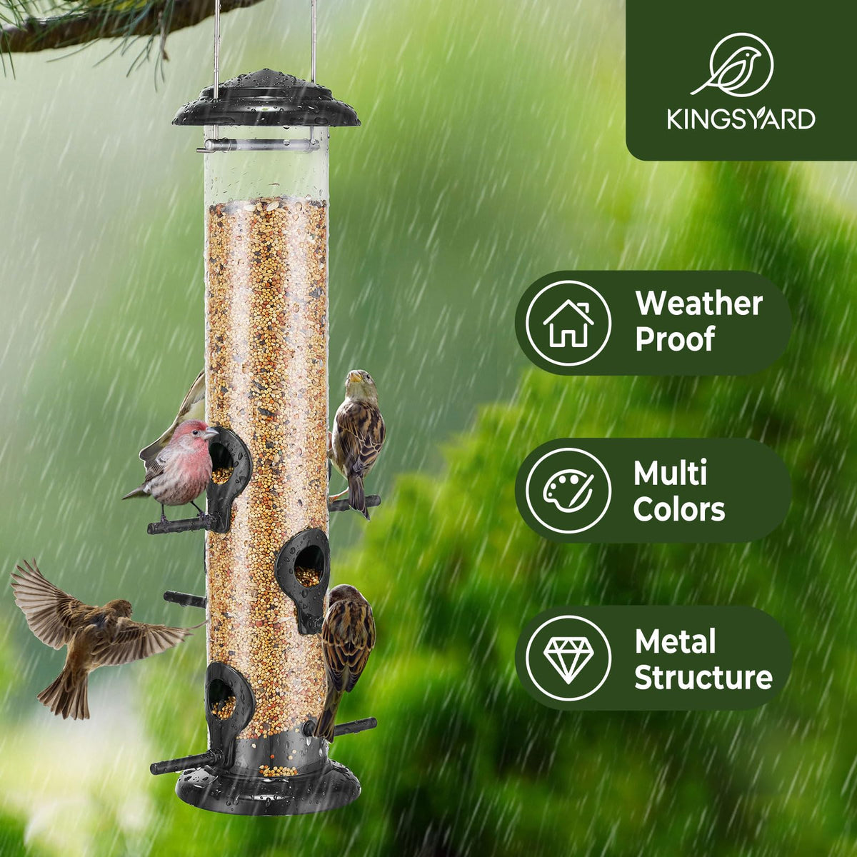 Kingsyard outdoor feeder with 6 ports allows several birds to dine together.