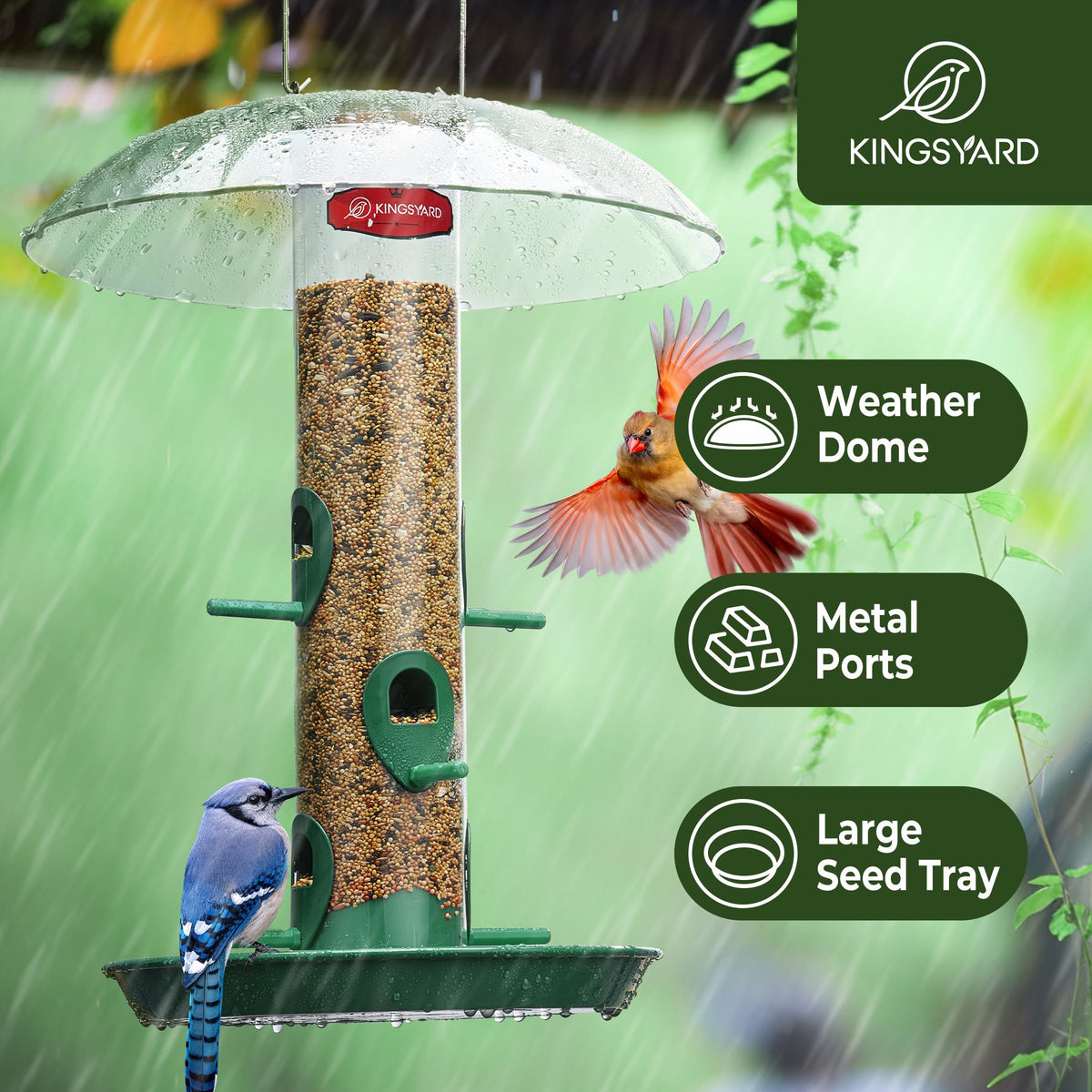 Kingsyard outdoor bird feeder removable tray for easy refills
