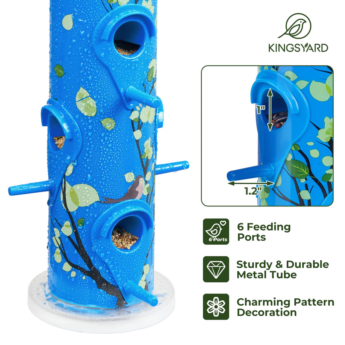 Kingsyard outdoor bird feeder with perches six port feeding
