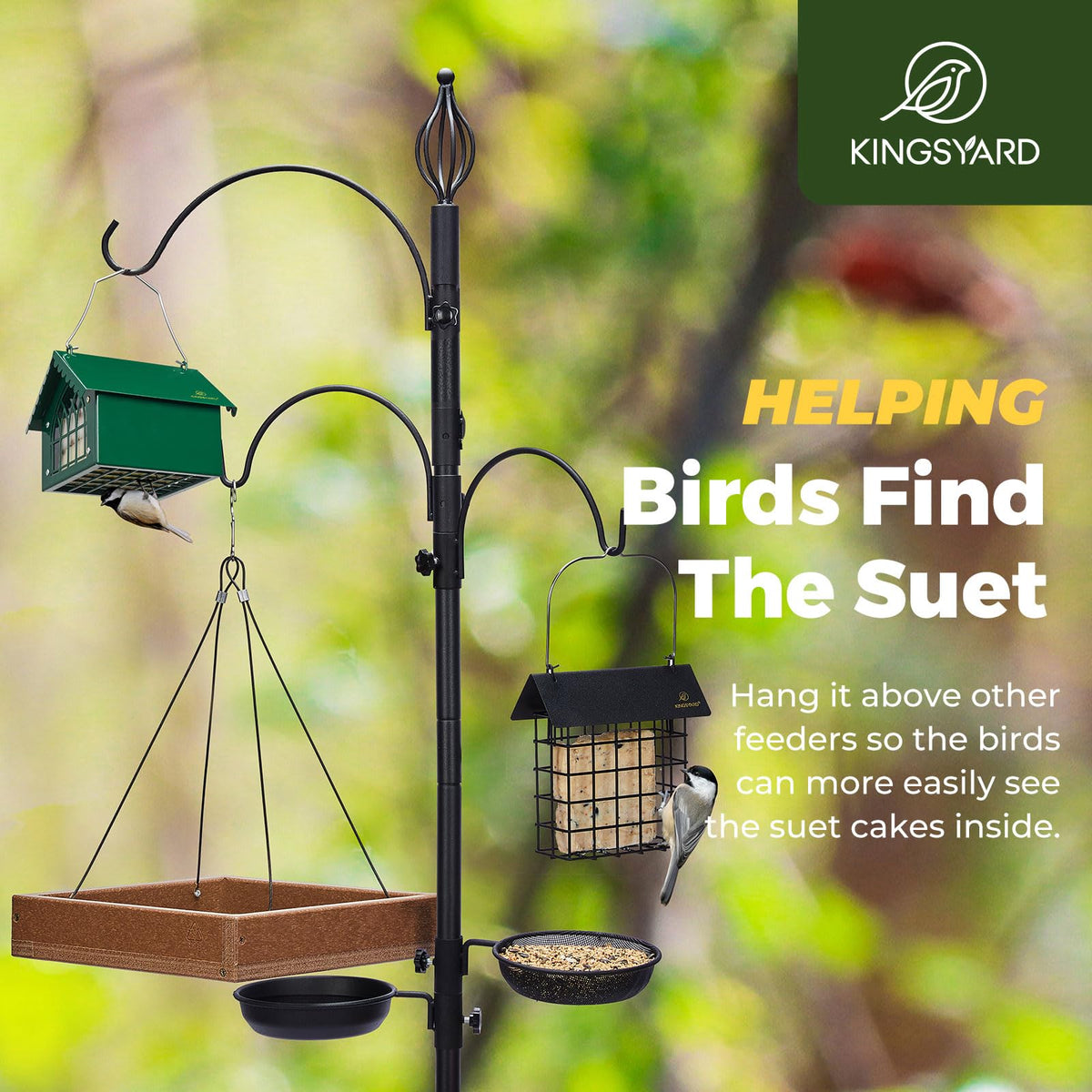 Kingsyard green outdoor hanging suet feeder ready for birds