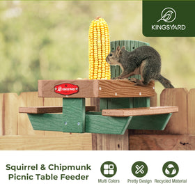 Kingsyard picnic table feeder shows two side benches in a garden setting.