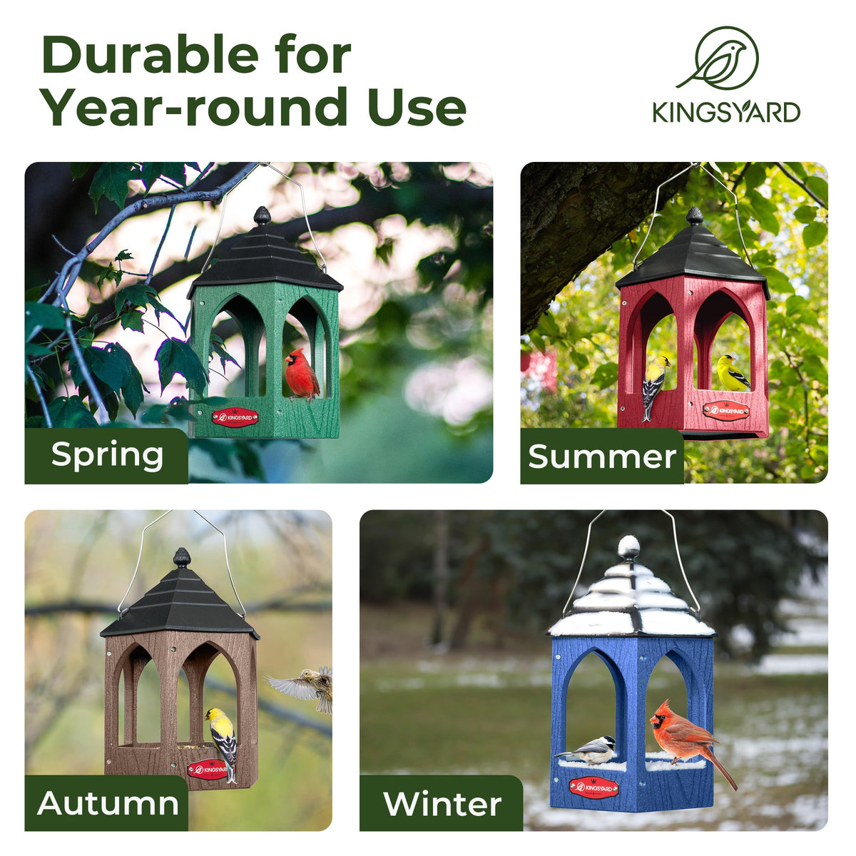 Kingsyard Platform Bird Feeder easy-refill-clean design simplifies refills and cleaning.