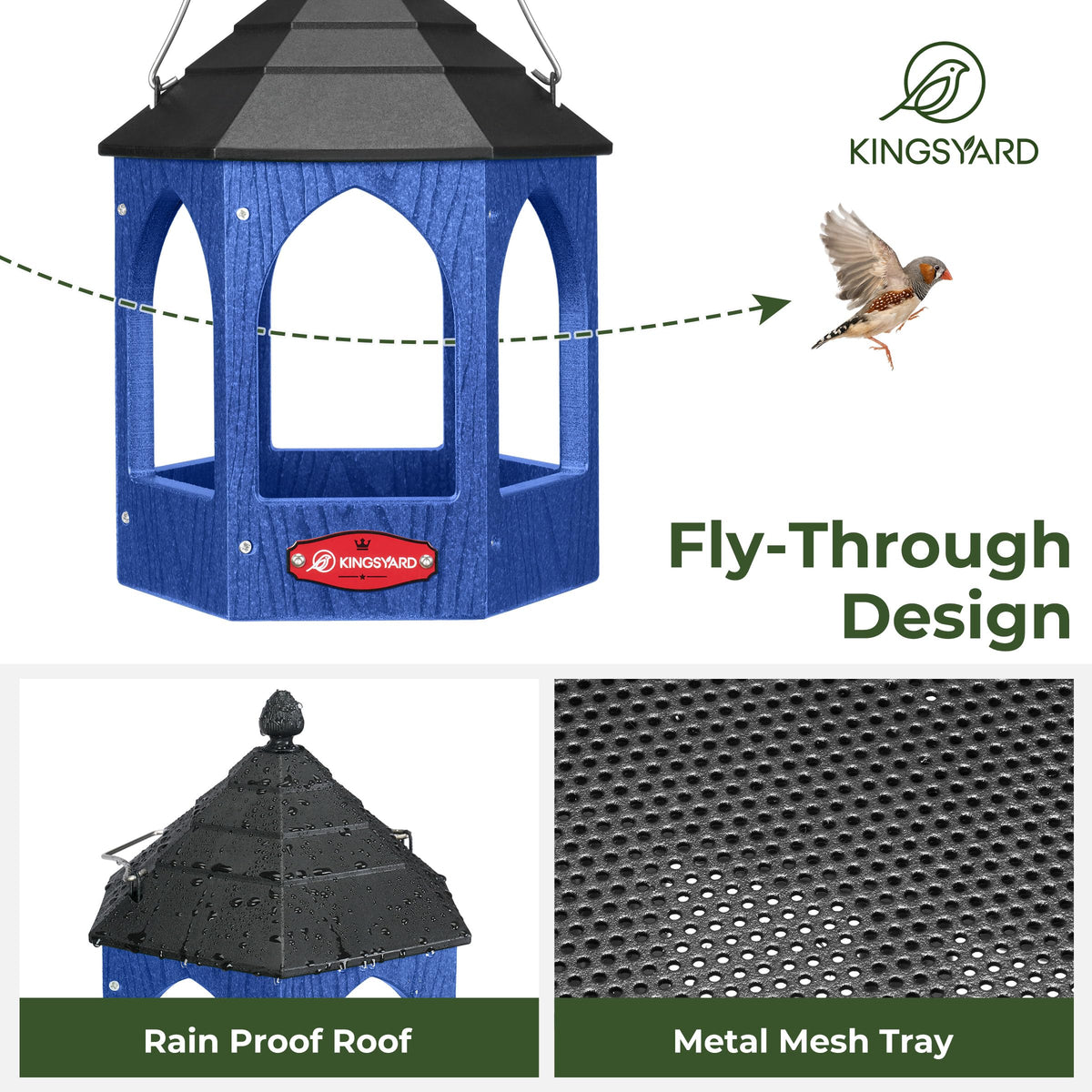 Kingsyard Platform Bird Feeder metal mesh tray keeps seeds dry and ventilated