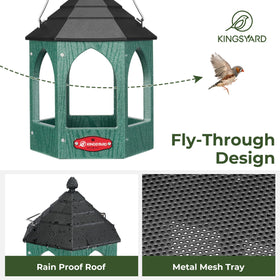 Kingsyard Platform Bird Feeder metal-mesh tray provides drainage and fresh seeds.