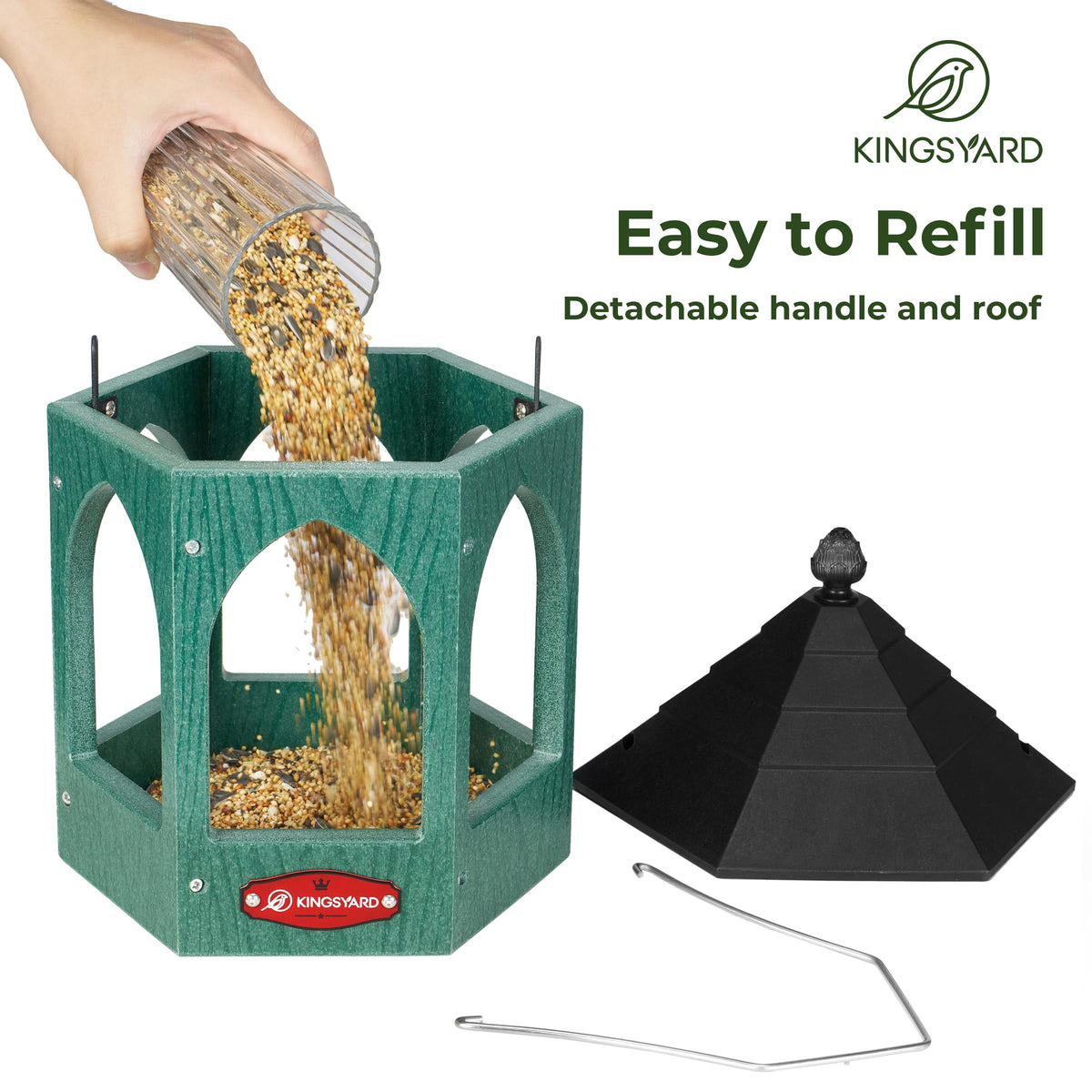 Kingsyard Platform Bird Feeder six-entryways invites multiple bird species to feed.