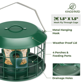 Rain-proof covered Kingsyard feeder keeping seeds dry during wet days