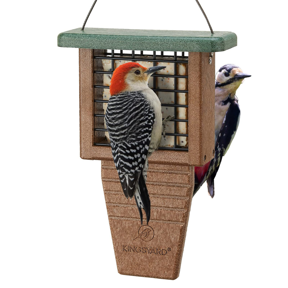 Kingsyard recycled plastic suet feeder tail-prop side view for year-round feeding