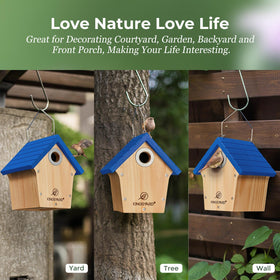 Kingsyard royal-blue wren house offers a vibrant garden focal point.