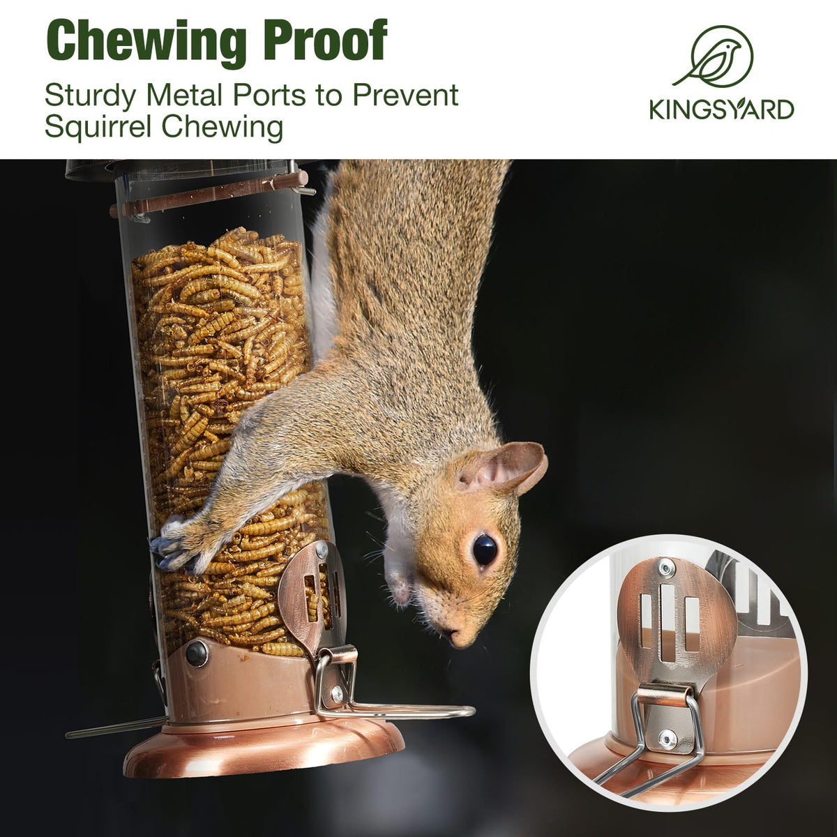 Kingsyard feeder top safety lid enabling easy refill in any setup.