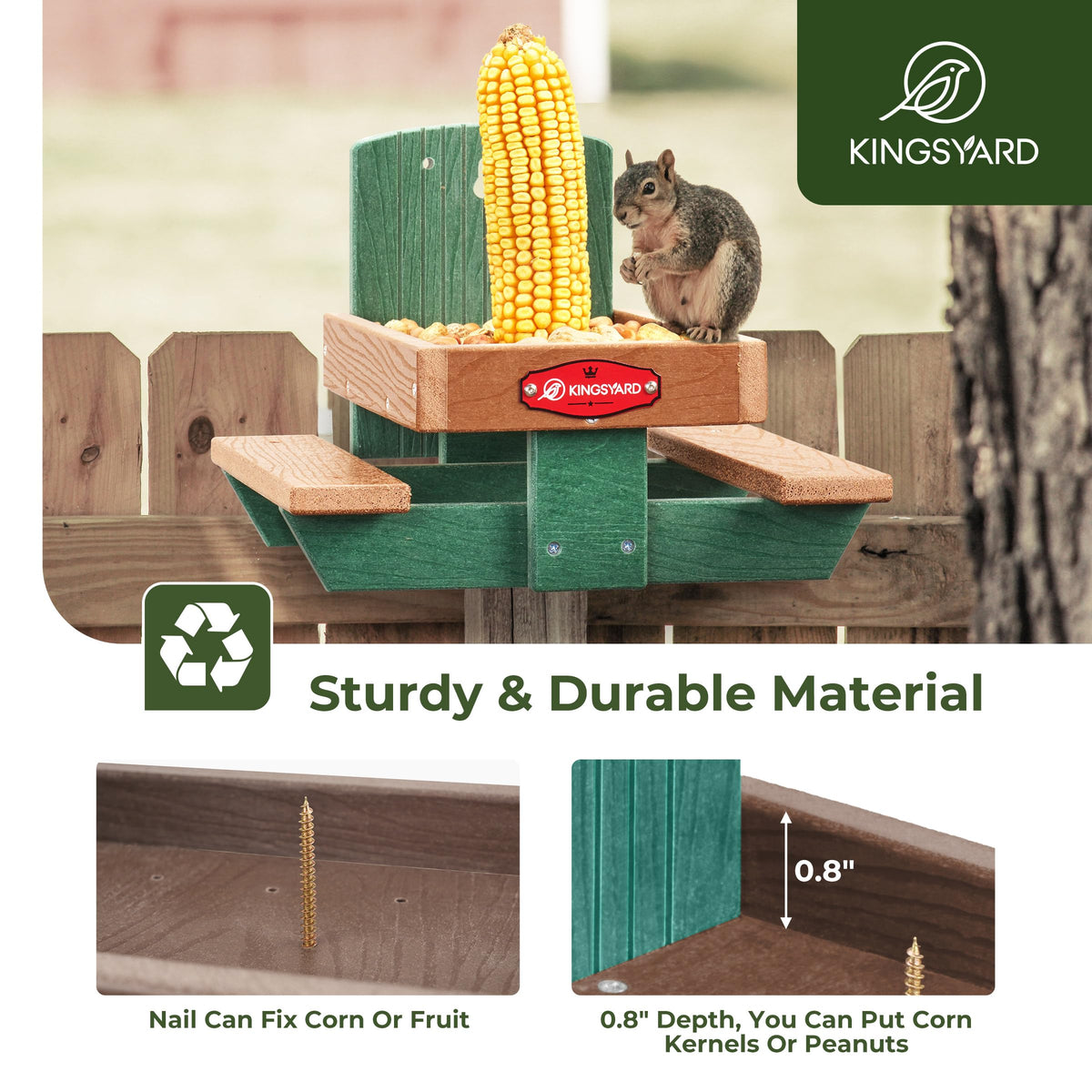 Kingsyard Squirrel Feeder Table easy installation on a tree, fence, or post.