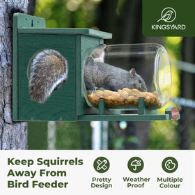 Kingsyard recycled plastic feeder jar close-up, storing peanuts and corn for ready treats.