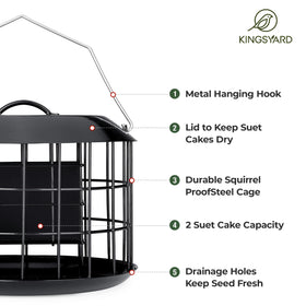 Kingsyard Squirrel Proof Feeder double suet cake capacity for extended feeding.