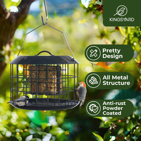 Kingsyard Squirrel Proof Feeder side view showing durable metal construction for outdoor use.