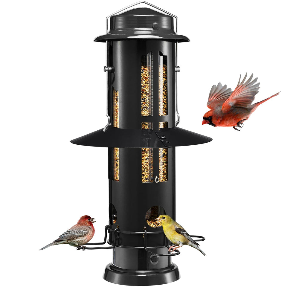 Kingsyard squirrel-proof feeder with weight-activated perch protects seeds from squirrels